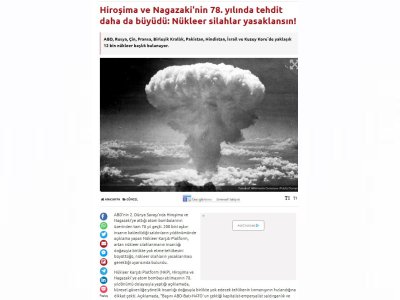 HİROŞİMA VE NAGAZAKİ`NİN 78. YILINDA TEHDİT DAHA DA BÜYÜDÜ: NÜKLEER SİLAHLAR YASAKLANSIN! (EVRENSEL.NET)