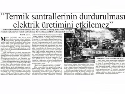 `TERMİK SANTRALLERİNİN DURDURULMASI ELEKTRİK ÜRETİMİNİ ETKİLEMEZ` (BAŞKENT GAZETESİ)