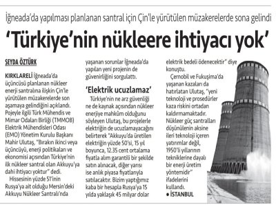 `TÜRKİYE`NİN NÜKLEERE İHTİYACI YOK` (CUMHURİYET)