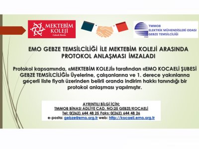 EMO GEBZE TEMSİLCİLİĞİ İLE MEKTEBİM KOLEJİ ARASINDA PROTOKOL ANLAŞMASI İMZALADI