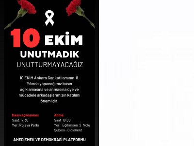 AMED EMEK VE DEMOKRASİ PLATFORMU TARAFINDAN 10 EKİM ANMA PROGRAMI YAPILACAKTIR