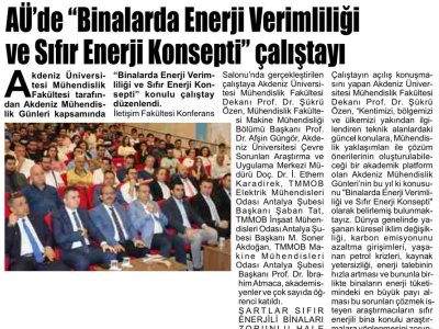 AÜ`DE `BİNALARDA ENERJİ VERİMLİLİĞİ VE SIFIR ENERJİ KONSEPTİ` ÇALIŞTAYI (AKDENİZ GÜNCEL-31.10.2023)