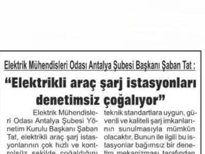 `ELEKTRİKLİ ARAÇ ŞARJ İSTASYONLARI DENETİMSİZ ÇOĞALIYOR`(TOROS GAZETESİ-28.11.2023)