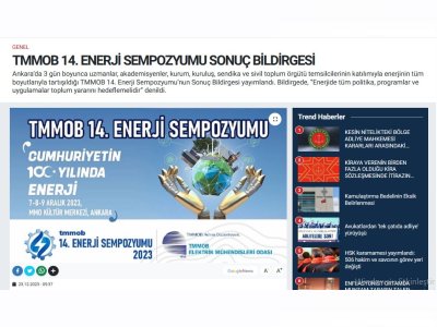 TMMOB 14. ENERJİ SEMPOZYUMU SONUÇ BİLDİRGESİ (HUKUKİHABER.NET)