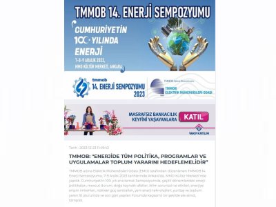 TMMOB: `ENERJİDE TÜM POLİTİKA, PROGRAMLAR VE UYGULAMALAR TOPLUM YARARINI HEDEFLEMELİDİR (AVRUPANEWS.COM)