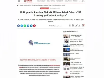 1954 YILINDA KURULAN ELEKTRİK MÜHENDİSLERİ ODASI - `69. KURULUŞ YILDÖNÜMÜ KUTLUYOR`(ENERJİEKONOMİSİ.COM)