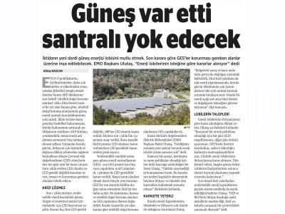 GÜNEŞ VAR ETTİ, SANTRALI YOK EDECEK (BİRGÜN)