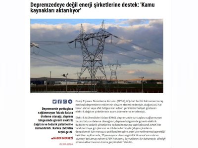 DEPREMZEDEYE DEĞİL ENERJİ ŞİRKETLERİNE DESTEK: `KAMU KAYNAKLARI AKTARILIYOR (HABERSOL.ORG.TR)