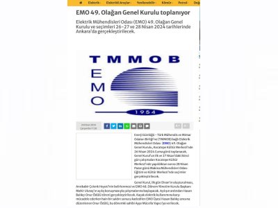 EMO 49. OLAĞAN GENEL KURULU TOPLANIYOR  (ENERJİGUNLUGU.NET)
