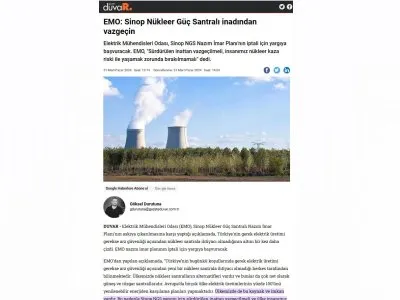 EMO: SİNOP NÜKLEER GÜÇ SANTRALI İNADINDAN VAZGEÇİN (GAZETEDUVAR.COM.TR)