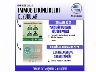 TMMOB ETKİNLİKLERİ | 

YENİŞEHİRDE ÇEVRE KÜLTÜRÜ PANELİ
5. ULUSAL ÇEVRE VE SANAT ETKİNLİĞİ
