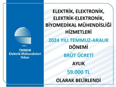 2024 YILININ İKİNCİ YARISI İÇİN ELEKTRİK, ELEKTRONİK, ELEKTRİK-ELEKTRONİK, BİYOMEDİKAL MÜHENDİSLİĞİ HİZMETLERİ BRÜT ÜCRETİ AYLIK 59.000 TL OLARAK BELİRLENDİ