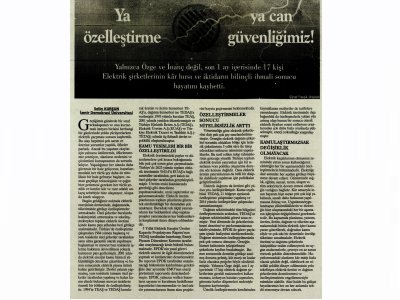 YA ÖZELLEŞTİRME YA CAN GÜVENLİĞİMİZ! (GÜNLÜK EVRENSEL GENÇ HAYAT)