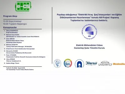 PAYDAŞI OLDUĞUMUZ ELEKTRİKLİ ARAÇ  ŞARJ İSTASYONLARI NIN EĞİTİM DÖKÜMANLARININ HAZIRLANMASI KONULU AB PROJESİ  KAPANIŞ  TOPLANTISI GERÇEKLEŞECEKTİR.
