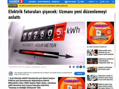ELEKTRİK FATURALARI ŞİŞECEK: UZMANI YENİ DÜZENLEMEYİ ANLATTI (HABER3.COM)