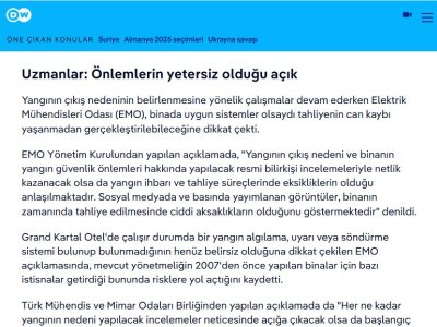 YANAN OTEL İTFAİYE DENETİMİNDEN GEÇEMEMİŞ (DEUTSCHE WELLE, 23.01.2025)