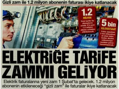 ELEKTRİKTE LİMİTİ AŞANIN FATURASI 2`YE KATLANACAK (NEFES GAZETESİ, 29.01.2025)