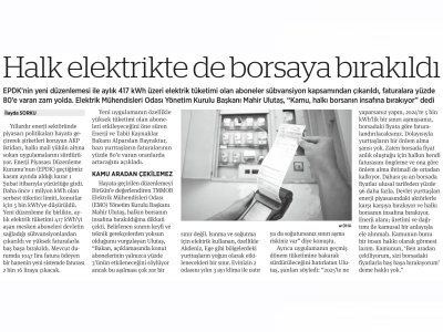 HALK ELEKTRİKTE DE BORSAYA BIRAKILDI (BİRGÜN GAZETESİ, 01.02.2025)