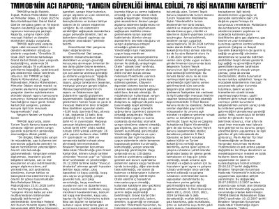 TMMOBNİN ACI RAPORU YANGIN GÜVENLİĞİ İHMAL EDİLDİ 78 KİŞİ HAYATINI KAYBETTİ (GEREDE GAZETESİ, 24.02.2025)