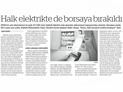 HALK ELEKTRİKTE DE BORSAYA BIRAKILDI (BİRGÜN GAZETESİ, 01.02.2025)