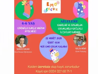 EMO ÇOCUK |  4-6 YAŞ ÇORAPLA KUKLA YAPIM ATÖLYESİ

SINIRLAR VE ÖZGÜRLÜK: ÇOCUKLARLA SAĞLIKLI İLİŞKİLER KURMAK (AİLELER İÇİN)