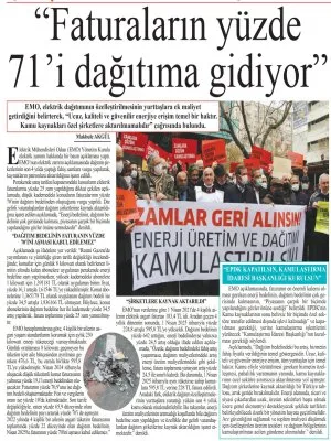 `FATURALARIN YÜZDE 71`İ DAĞITIMA GİDİYOR` (BAŞKENT GAZETESİ, )