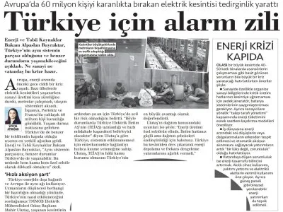 ELEKTRİKTE ALARM ZİLİ (CUMHURİYET GAZETESİİ 30.04.2025)