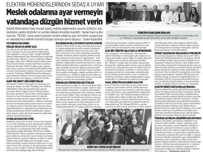 ÖZGÜR KOCAELİ ``ELEKTRİK MÜHENDİSLERİNDEN SEDAŞ`A UYARI: MESLEK ODALARINA AYAR VERMEYİN VATANDAŞA DÜZGÜN HİZMET VERİN``