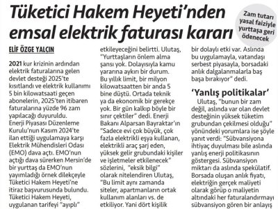 ELEKTRİK FATURASINDA EMSAL KARAR ÇIKTI (CUMHURİYET GAZETESİ, 05.06.2025)