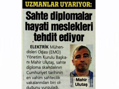 SAHTE DİPLOMALAR HAYATİ MESLEKLERİ TEHDİT EDİYOR (SÖZCÜ GAZETESİ, 11.08.2025)