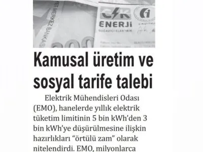KAMUSAL ÜRETİM VE SOSYAL TARİFE TALEBİ (YENİ YAŞAM GAZETESİ, 09.10.2025)
